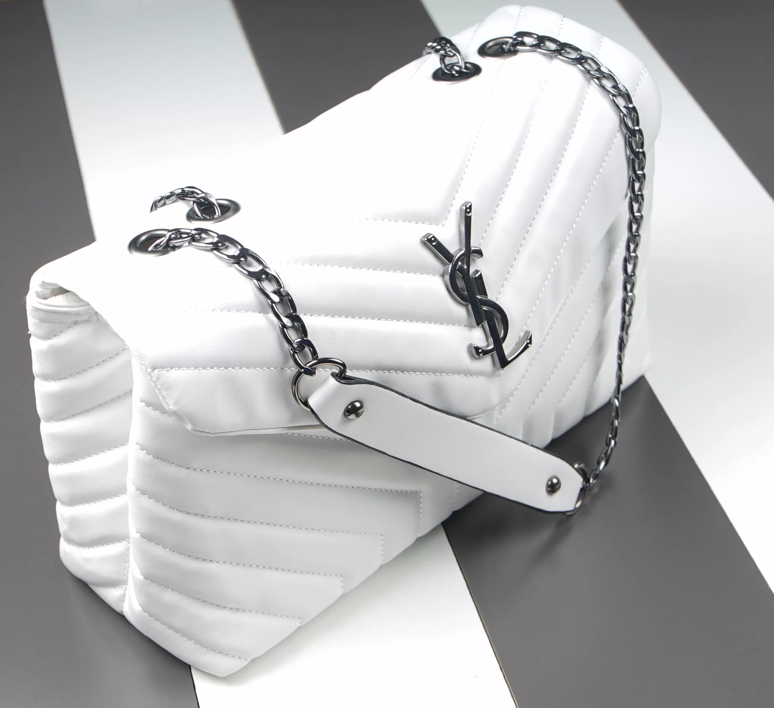 Talia Model YSL Beyaz Zincir Askı Detaylı Çanta